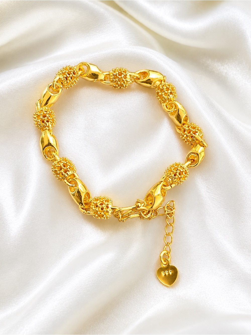24K Gold Plated Hollow LingLong Adjustable Link Bracelet (18-23cm|7-9”) w/bag